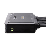 StarTechcom Switch Conmutador KVM de 2 Puertos para 2 Monitores DisplayPort 4K 60Hz Cables USBA DP Audio de 15 m Integrados  Alimentado por el Bus
