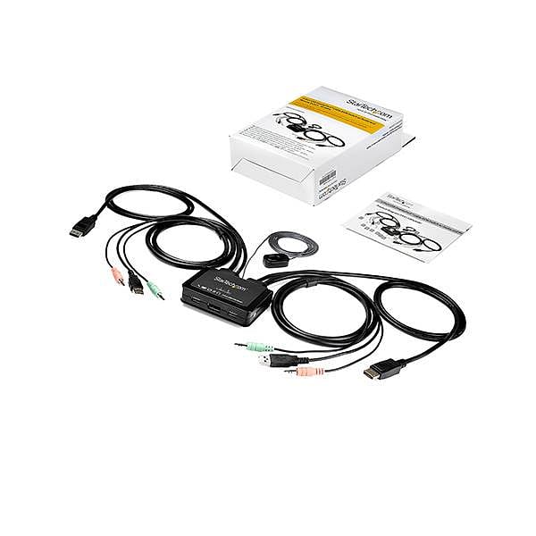 StarTechcom Switch KVM de 2 Puertos DisplayPort 4K Cables Incorporados