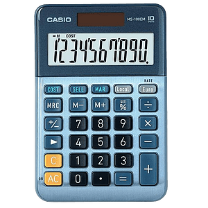 Casio MS100EM Calculadora de Escritorio  Pantalla LCD de 10 dígitos Solar y Pilas Color Azul
