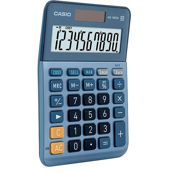 Casio MS100EM Calculadora de Escritorio  Pantalla LCD de 10 dígitos Solar y Pilas Color Azul