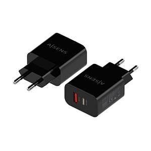 Aisens  Cargador USB 20W 1x USBC PD30  1x USBA QC30 Negro