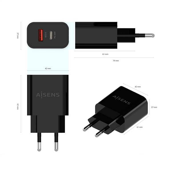 Aisens A1100682 20W USBC USBA Negro  Cargador USB