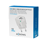 Aisens ASCH20W2P002W  USBA  USBC  20W  Blanco  Cargador USB