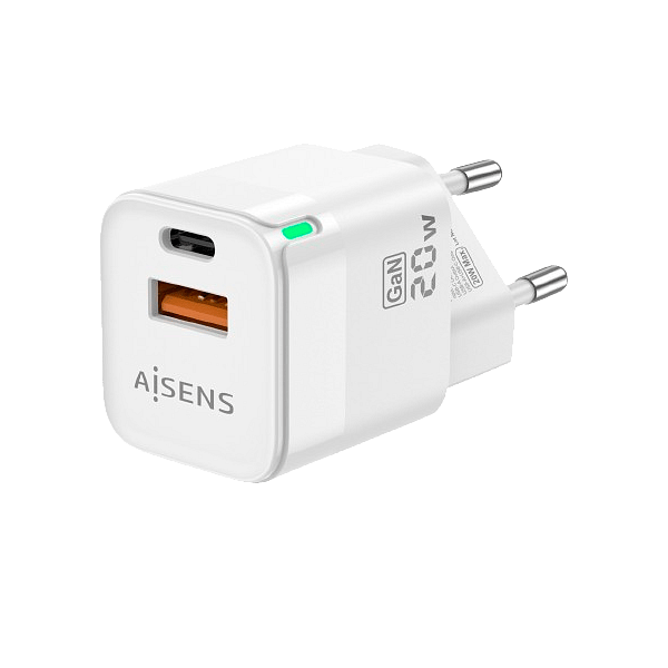 Aisens ASCH20W2P002W  USBA  USBC  20W  Blanco  Cargador USB