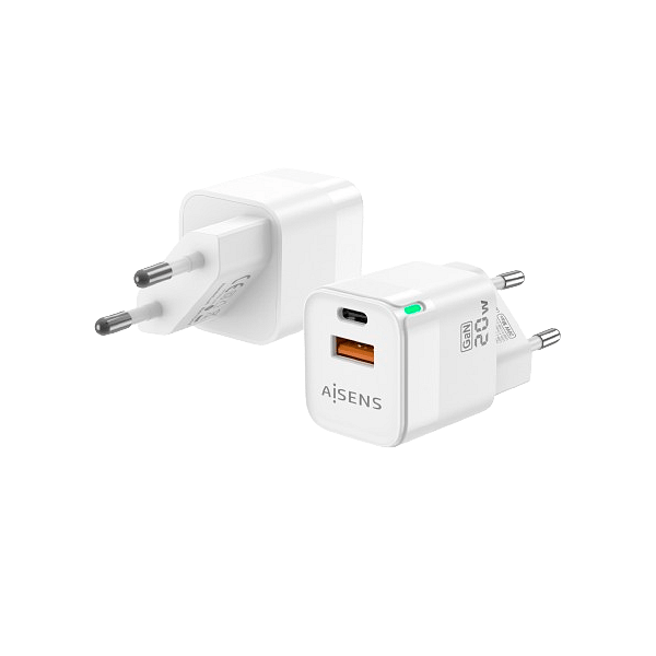 Aisens ASCH20W2P002W  USBA  USBC  20W  Blanco  Cargador USB