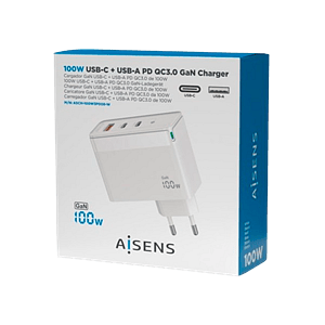 Aisens ASCH100W3P008W  2x USBA  USBC  100W  Blanco  Cargador USB