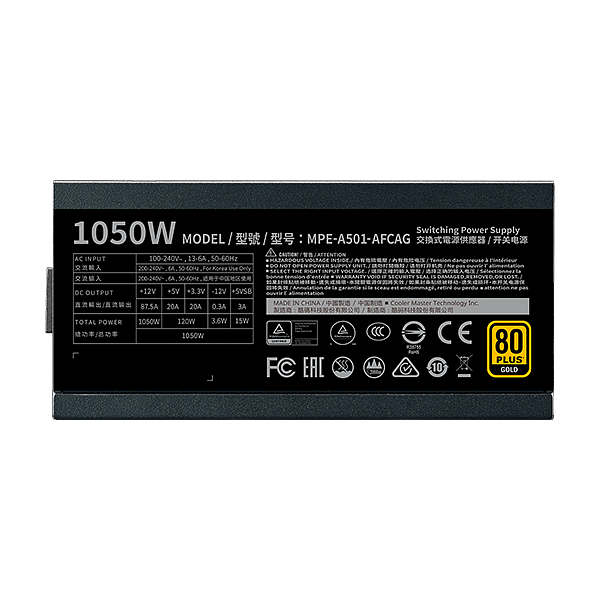 Cooler Master MWE 1050 V2 1050W 80Gold Full Modular  FA