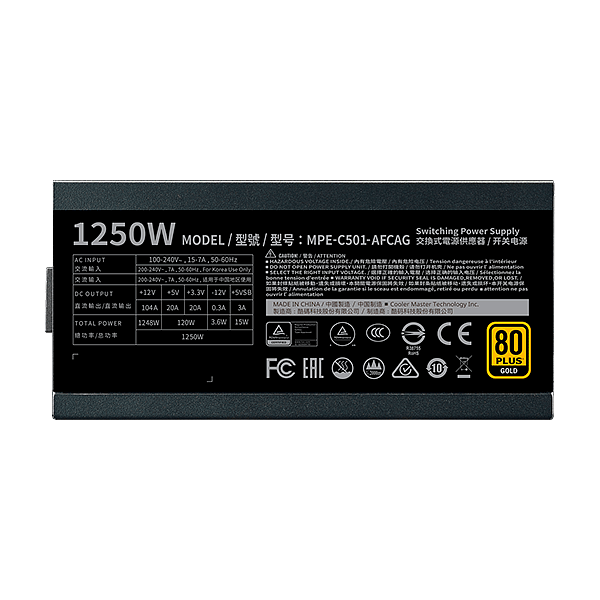 Cooler Master MWE 80 Plus Gold 1250W V2 ATX  Fuente de alimentación Full Modular