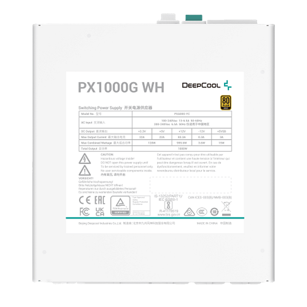FUENTE ALIMENTACION ATX  1000W DEEPCOOL PX1000G WH EU 80 GO