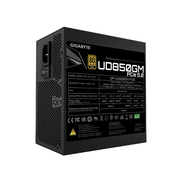 Gigabyte GPUD850GM PG5 850W White 80 Gold Full Modular ATX 30 PCIe 50  Fuente de Alimentación