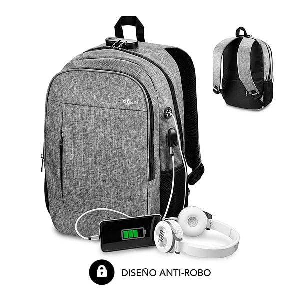 Subblim Urban Lock para Portátiles hasta 16 Puerto USB Antirrobo  Mochila