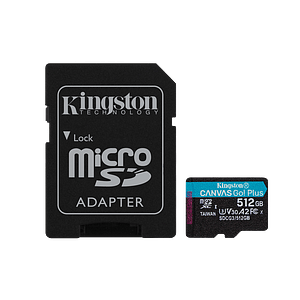 Kingston Canvas Go Plus 512GB  Tarjeta microSD UHSI U3 V30 A2 Memoria Clase 10 170MBs con Adaptador