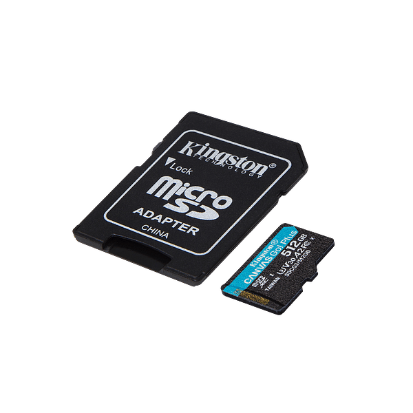 Kingston Canvas Go Plus 512GB  Tarjeta microSD UHSI U3 V30 A2 Memoria Clase 10 170MBs con Adaptador