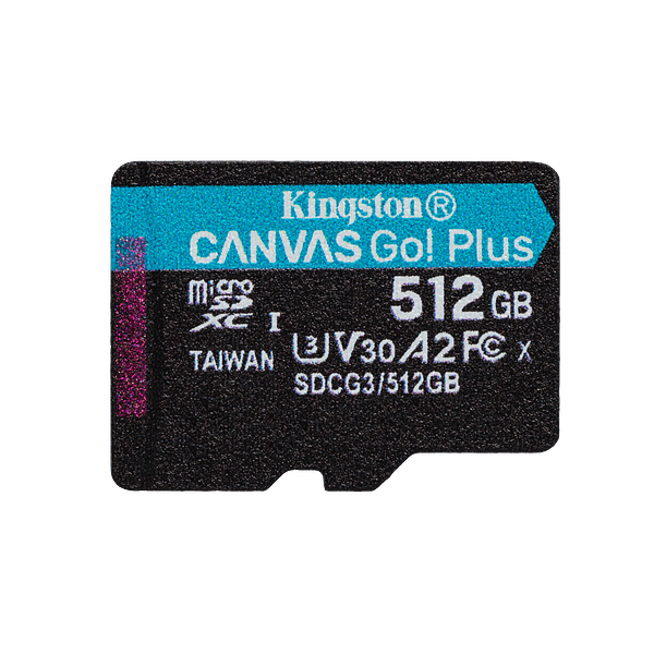 Kingston Canvas Go Plus 512GB  Tarjeta microSD UHSI U3 V30 A2 Memoria Clase 10 170MBs con Adaptador