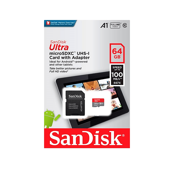 SanDisk Ultra Android 64GB 100MBs cadapt  Tarjeta microSD