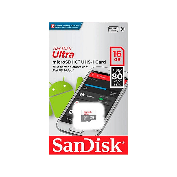 SanDisk Ultra Android 16GB 80MBs  Tarjeta microSD