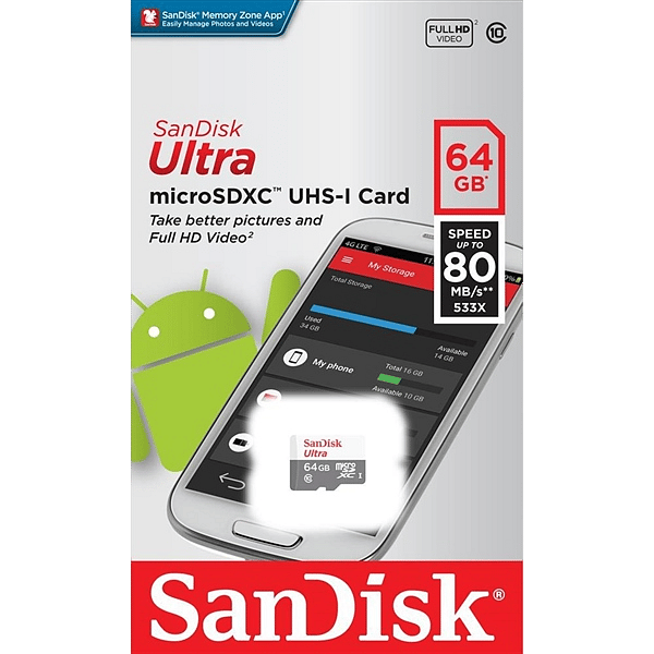 SanDisk Ultra Android 64GB 80MBs  Tarjeta microSD