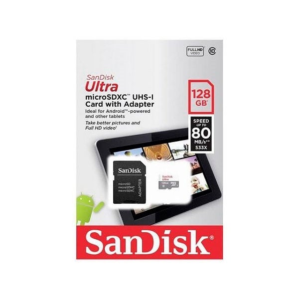 SanDisk Ultra Android 128GB 80MBs cadapt  Tarjeta microSD