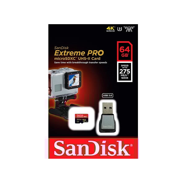 SanDisk Extreme Pro 64GB 275MBs  USB3  Tarjeta microSD