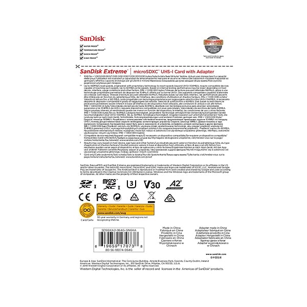 SanDisk Extreme 128GB 160MBs cadap  Tarjeta microSD