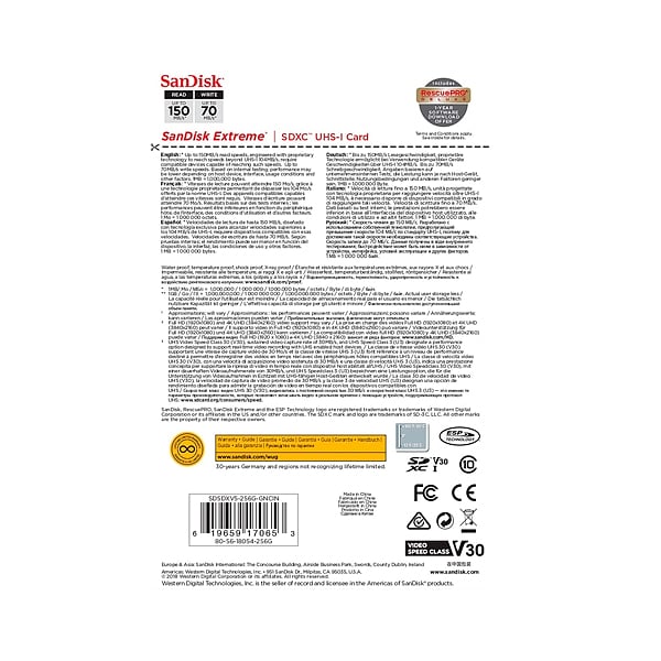 SanDisk Extreme 256GB 150MBs  Tarjeta SD