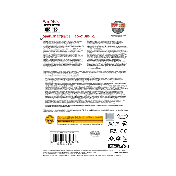 SanDisk Extreme 256GB 150MBs  Tarjeta SD