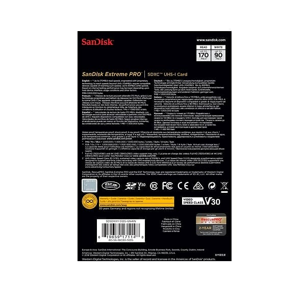 SanDisk Extreme Pro 512GB 170MBs  Tarjeta SD