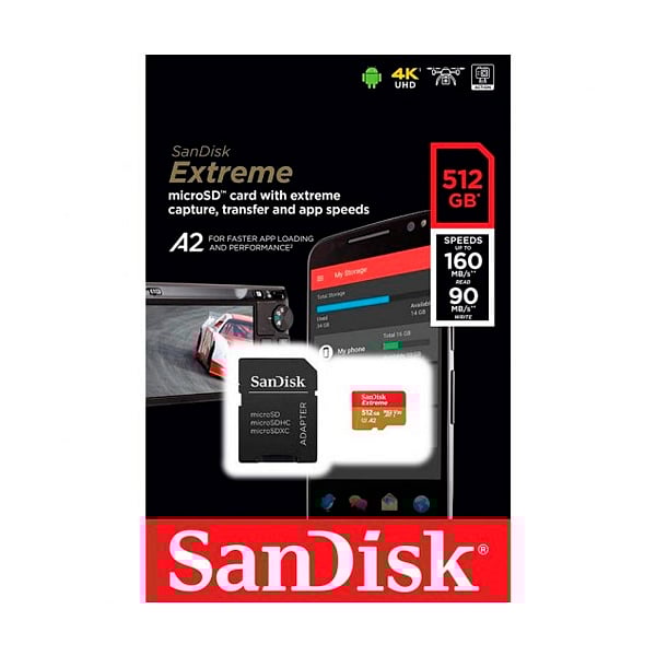 SanDisk Extreme 512GB 160MBs cAdap  Soft  MicroSD