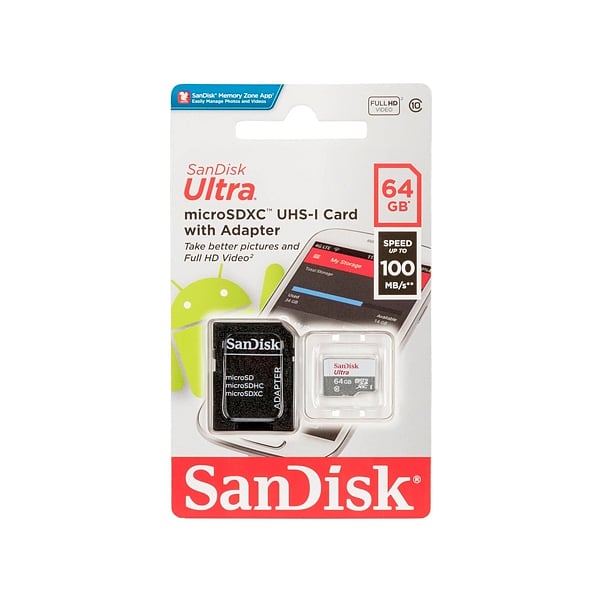 SanDisk Ultra 64GB 100MBs cadapt  Tarjeta microSD
