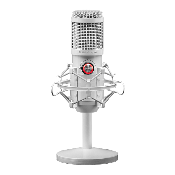 Mars Gaming MMICX Blanco  Micrófono Profesional con Doble Cápsula Cardioide y Omnidireccional 96KHz LED USB Jack 35mm
