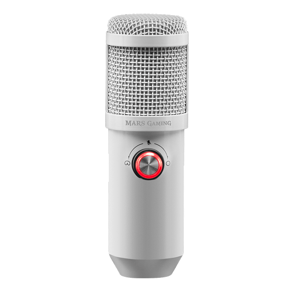 Mars Gaming MMICX Blanco  Micrófono Profesional con Doble Cápsula Cardioide y Omnidireccional 96KHz LED USB Jack 35mm