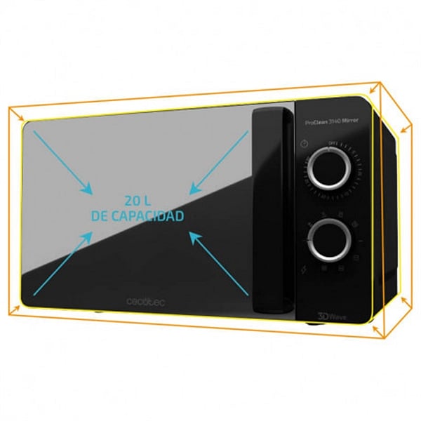 Cecotec ProClean 3140 Mirror Negro 700W 20L con Grill  Microondas