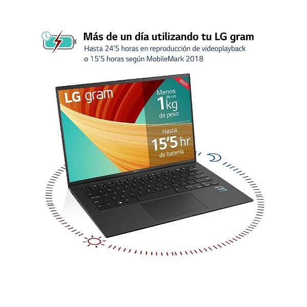 Portátil LG Gram 14Z90RGAP75B  Intel Core i7 1360P 16GB DDR5 512GB NVMe 14 WUXGA  Windows 11 Pro
