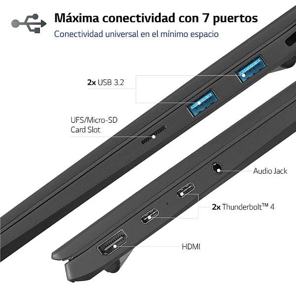 Portátil LG Gram 14Z90RGAP75B  Intel Core i7 1360P 16GB DDR5 512GB NVMe 14 WUXGA  Windows 11 Pro