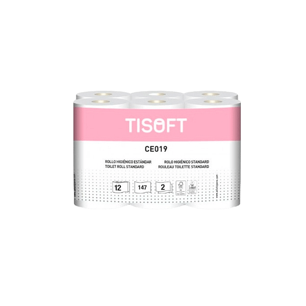 Tisoft Paquete de 12 rollos de papel higiénico doble capa