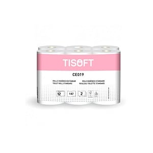 Tisoft Paquete de 12 rollos de papel higiénico doble capa