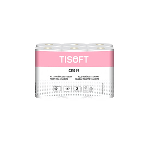 Tisoft Paquete de 12 rollos de papel higiénico doble capa