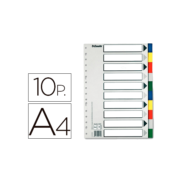 Esselte Separadores de Plástico 10 hojas Colores Vivos Formato Folio