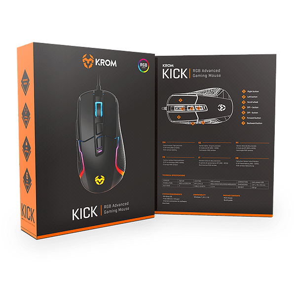 Krom Kick  Ratón Gaming RGB Sensor Óptico 12000 DPI 7 botones