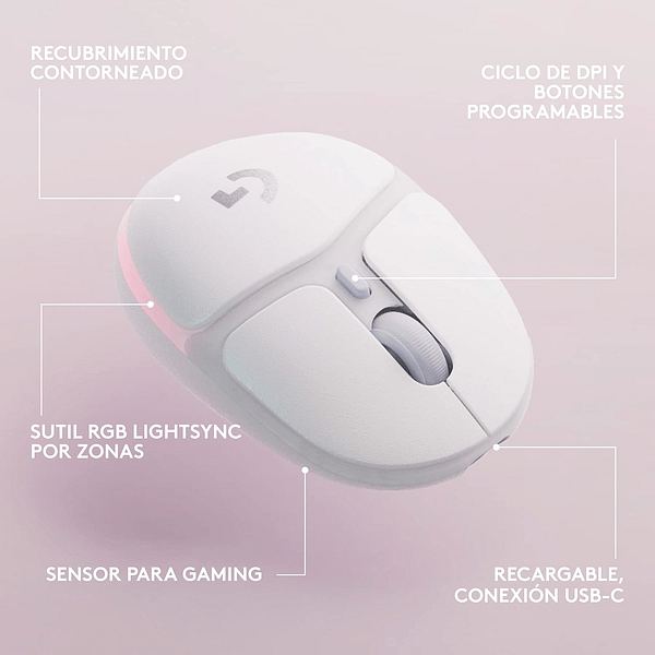 Logitech G705 Gaming  Ratón Inalámbrico 6 Botones Sensor Óptico 8200 DPI LIGHTSPEED Bluetooth Iluminación RGB LIGHTSYNC  Blanco