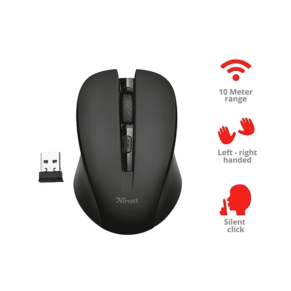 Trust Mydo Silent Click Óptico 1800DPI Negro  Ratón Inalámbrico