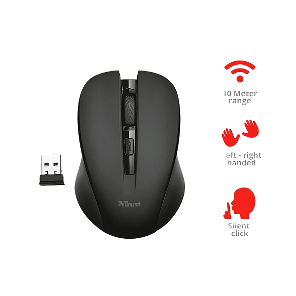 Trust Mydo Silent Click Óptico 1800DPI Negro  Ratón Inalámbrico