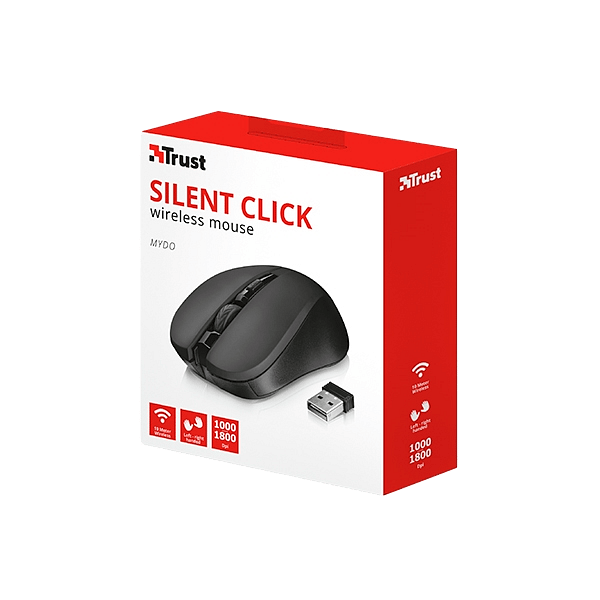 Trust Mydo Silent Click Óptico 1800DPI Negro  Ratón Inalámbrico