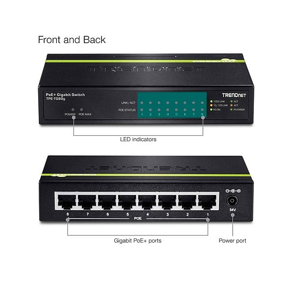 Trendnet TPETG80G 8 Puertos PoE Gigabit  Switch