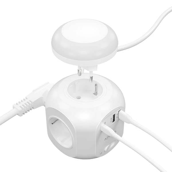 Aisens ASPS2A1CLPQ02W  4 Tomas  1xUSBC 20W PD30  2xUSBA 18W QC30  Luz Nocturna  18M Blanco  Regleta de Enchufes Sobremesa Multifunción