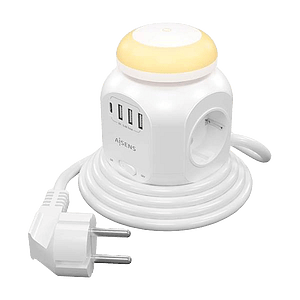 Aisens ASPS3A1CL01W  4 Tomas  1 x USBC  3x USBC  Luz Nocturna  18M Blanco  Regleta de Enchufes Sobremesa Multifuncion