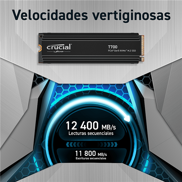 Crucial T700 M2 2TB NVMe Gen5 PCIe 50 con disipador  Disco duro SSD