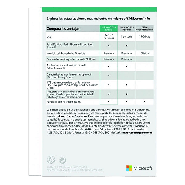 Microsoft Office 365 Familia 6 Usuarios 1 Año  Suite