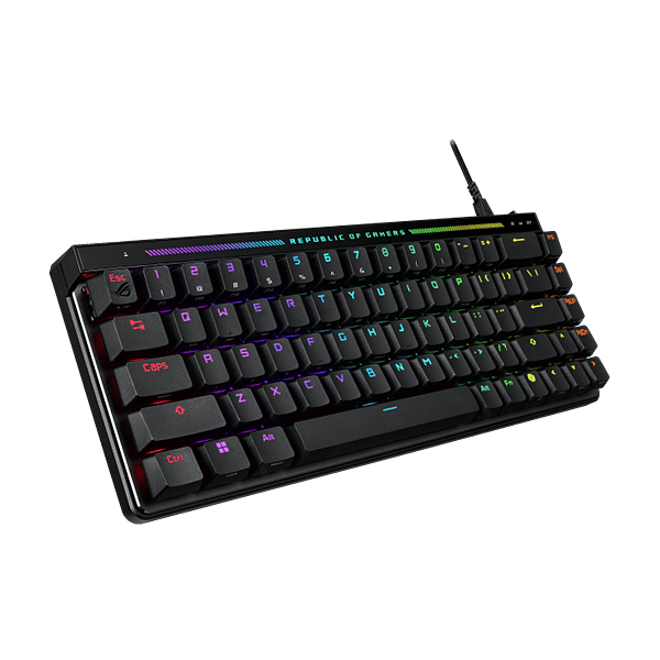 ASUS ROG Falchion Ace HFX Mini 65 Teclado mecánico gaming Switches magnéticos ROG HFX ajustable Rapid Trigger Panel táctil Keycaps PBT DoubleShot