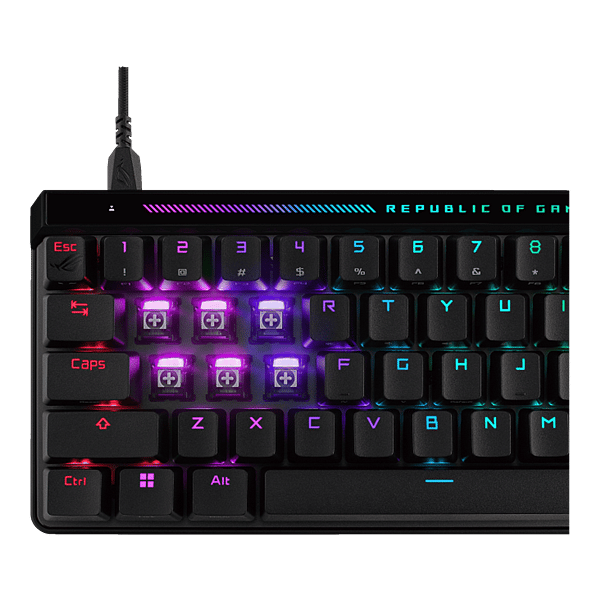 ASUS ROG Falchion Ace HFX Mini 65 Teclado mecánico gaming Switches magnéticos ROG HFX ajustable Rapid Trigger Panel táctil Keycaps PBT DoubleShot